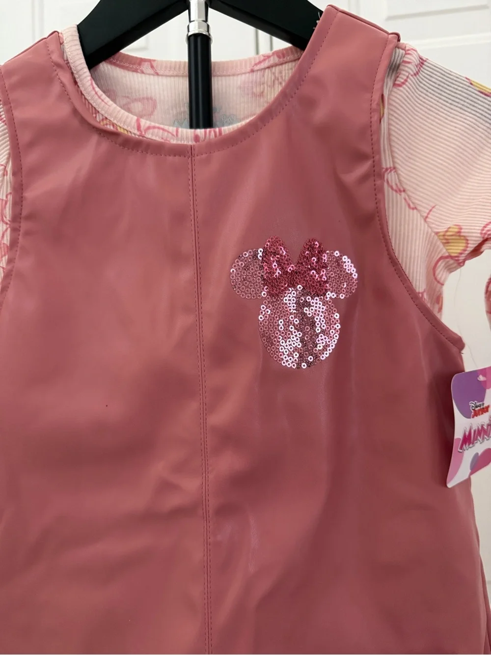 Disney Pink Faux-Leather Pinafore Dress with Minnie Print Top